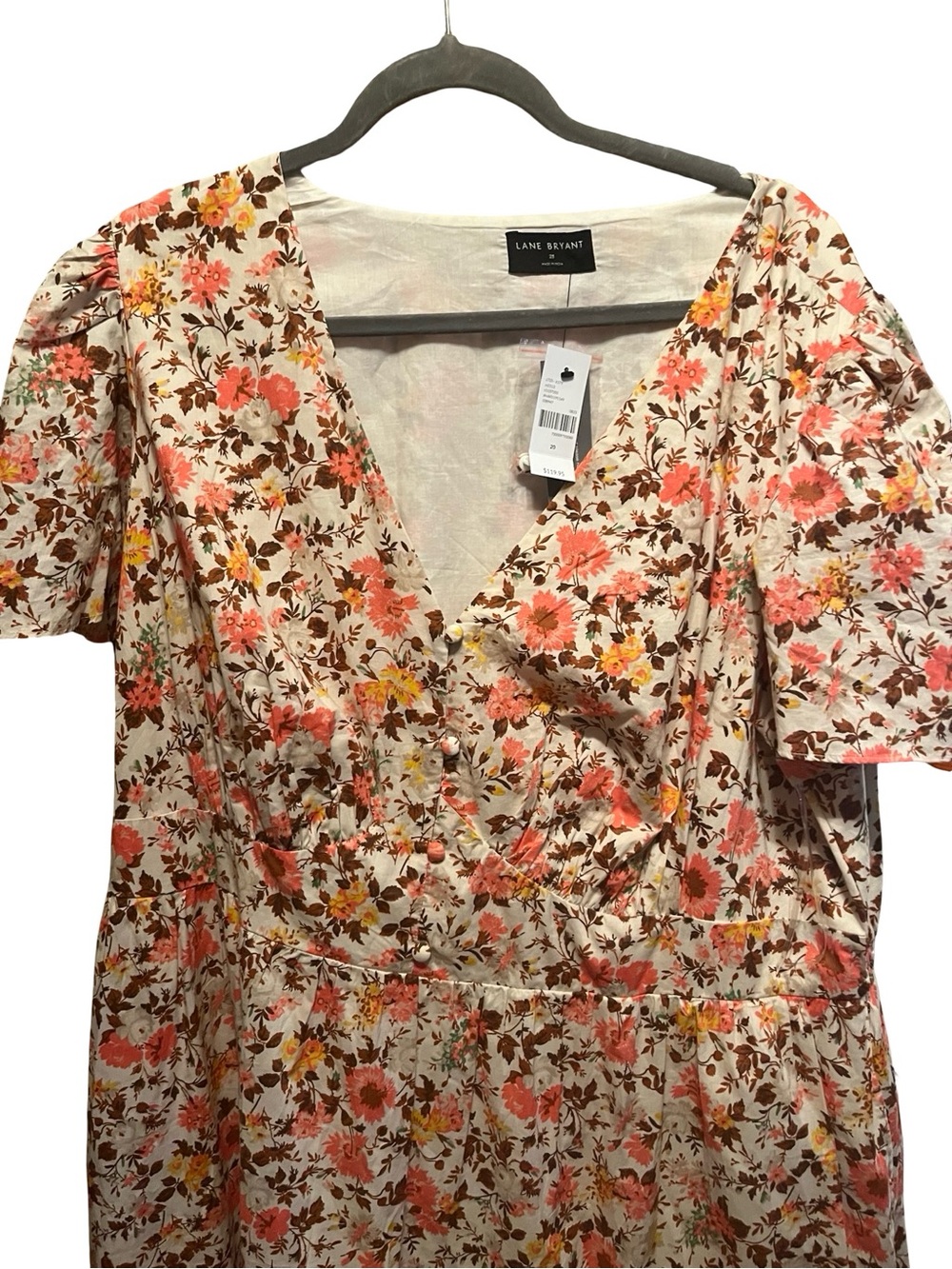 Lane Bryant Coral Floral V-Neck Women’s Top NWT size 20 with pockets